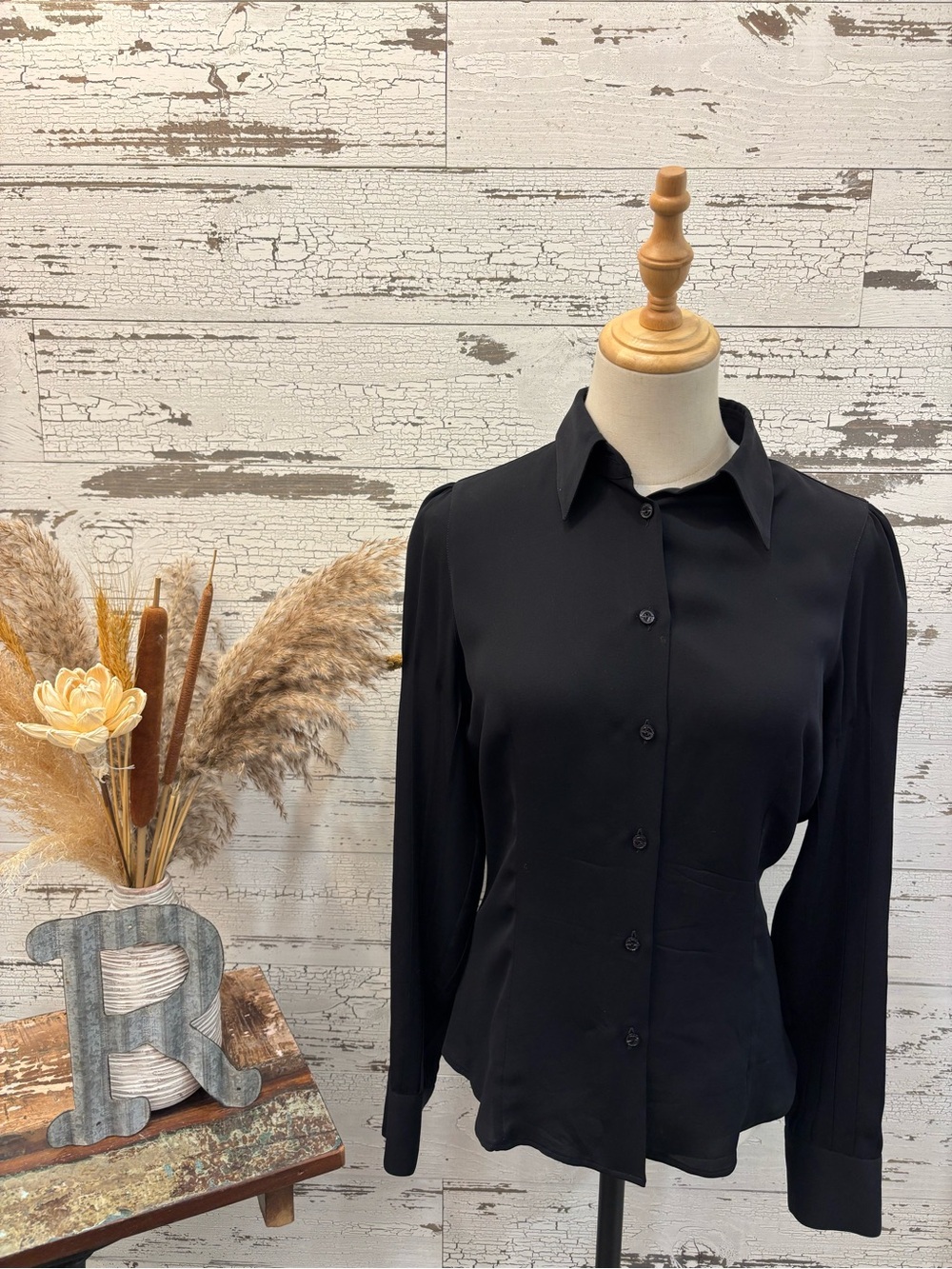 Giorgio Armani Black Label Premier Collection Silk-Look Button-Down Blouse
